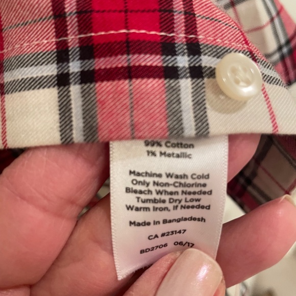 Talbots shimmer red plaid shirt with fine metallic- long sleeve button down S - Picture 3 of 10